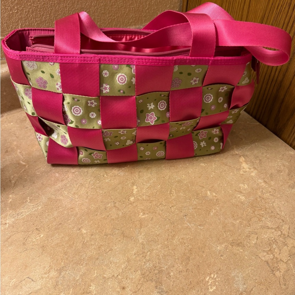 Pink and Green Seatbelt Checkered Women's Bag - Picture 4 of 11